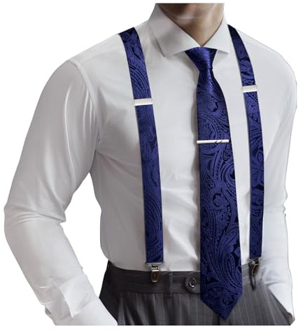 Barry.Wang Juego de tirantes para hombre, tipo X, tirantes y corbata, diseño de cachemira, formal, boda, fiesta, baile de graduación