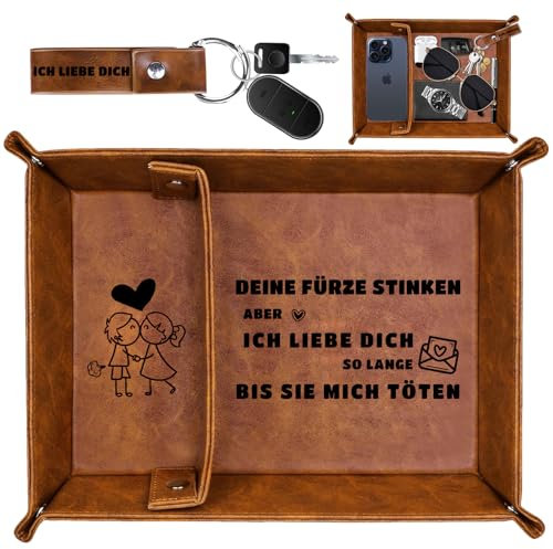 Taschenleerer Leder Braun, Schlüsselschale Ich Liebe Männer Geburtstag, Schlüssel Tablett Organizer Valentinstag Hochzeitstag Geschenk für Paare zu Weihnachten