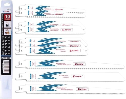 EZARC Lame per sega alternativa, speciali per riparazione pallet, 225 mm, set di lame per sega bimetalliche per legno incastonato con chiodi, confezione da 10