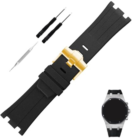 Topuly Bracelet de montre en caoutchouc de 28 mm pour Audemars Piguet AP Royal Oak Offshore 15703 15710 15400 26470 26400 28 mm Bracelet en silicone avec boucle pour homme et femme Boucle dorée