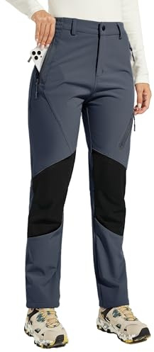 WILLIT Damen Schneehose Thermohose Gefüttert Wanderhose Fleece Wasserdicht Softshellhose Skihose Warm Trekkinghose Winter Outdoorthose Isoliert Kaltes Wetter Grau M