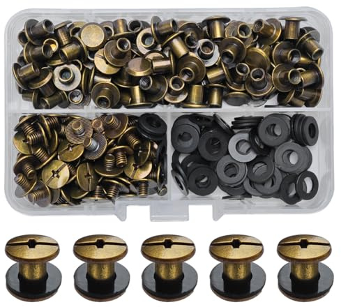 SHSMPXOY Chicago skruvar stolpar, skruvar nitar för läder, Chicago bindande skruvar, metallnitar ersättning reparation för väskor, bok, halsband, ryggsäckar, hundkoppel, koppel (brons, M5 x 5: 90 st)