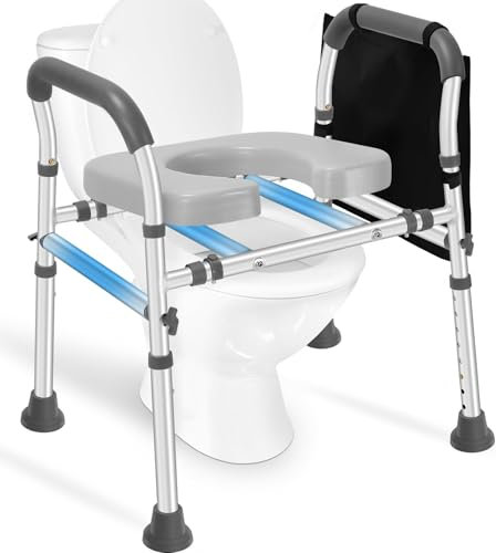 Raised Toilet Seat with Handles, Toilet Seat Riser for Seniors with Adjustable Height & Width, 500LBS Handicap Elevated Toilet Seat with Arms for Elderly, Pregnant, Fit Any Toilet
