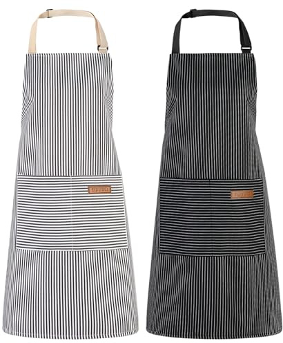 XLSXEXCL 2 Pack Kitchen Cooking Aprons, Apron for Women Men with 2 Pockets