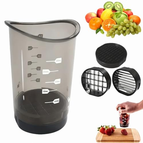 2025 Verbesserter Obstschneider, Abnehmbarer Tassen Obstschneider mit Druckplatte, Tassenschneider mit Fruchtschneider Schutzkappe, Erdbeerschneider, Bananenschneider, Traubenschneider (1 Stück)