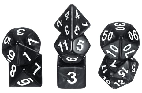 sourcing map Juego de dados poliédricos, 7 dados acrílicos para juegos de rol, juegos de mesa, accesorios de juegos, patrón de perlas, negro