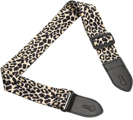 sourcing map Sangle de guitare en coton avec extrémités en cuir brodé vintage 5,1 cm de large sangles réglables avec boucle en plastique noir pour guitares acoustiques, électriques, basses, léopard