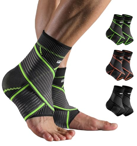 ZAHRVIA Fotledsbandage med 3D-stickning - Justerbar ankelbandage för plantarfascit & Akillessena - Andningsbar fotbandage för sport & vardag (1 par) (Grön, Medium)