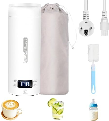 Herbst Reisewasserkocher Klein 500ML Tragbarer Reise Wasserkocher mit Temperatureinstellung Automatische Abschaltung für Tee Kaffe Milch