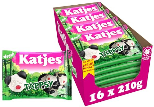 Katjes Tappsy Vorratspack – Schaumzucker mit Lakritz und Fruchtgummi, in süßer Pandabären-Form, Vegan, Halal 16 x 210g