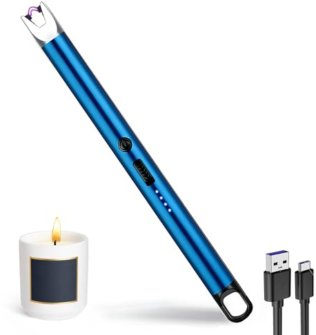 JIEYUCHU Accendino Elettrico, USB Accendino Ricaricabile con Serratura di Sicurezza, Antivento Senza Fiamma, Accendino Lungo per Candele, Campeggio, Stufe, Barbecue (A-Blu Ghiaccio)