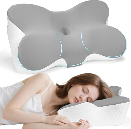 GOXIFACA Ergonomic Memory Foam Pillow for Neck & Shoulder Pain Re | Cervical contour pillow with dual-height loft, cooling cover, washable, and memory foam for all sleepers.