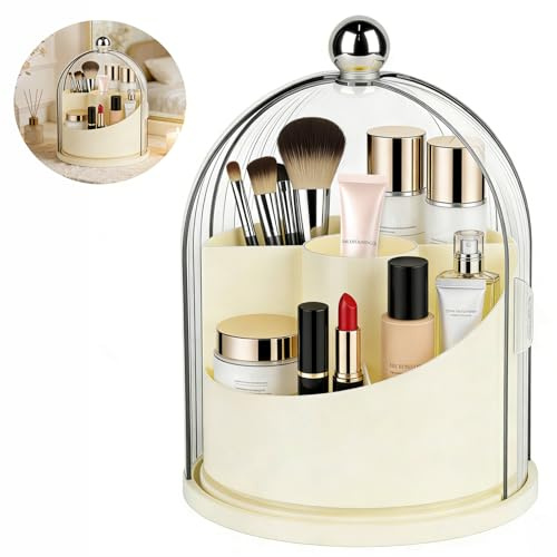 Organizador de Brochas de Maquillaje con Tapa, Giratorio de 360 Grados Organizador Brochas Maquillaje, Transparente, a Prueba de Polvo, Soporte para Brochas de Maquillaje (Blanco transparente)