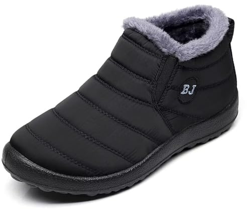 Women Warm Ankle Snow Boots Fur Lining Thickening Slip On Winter Shoes Black US 7（39）