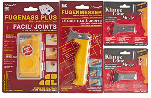 FugenAss Plus Fugen-Set | Fugenmesser & Fugenglätter mit 2 Ersatzklingen im Set | Universal Spezialwerkzeug für Sanitär | Ideal für Silikonfugen