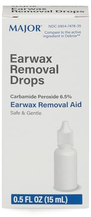 MAJOR Earwax Removal Drops with 6.5% Carbamide Peroxide - Gentle & Safe Earwax Removal Aid for Adults & Children 12+ - Ear Cleaning Solution, 0.5 Fl. Oz. (15mL)(Pack of 1)