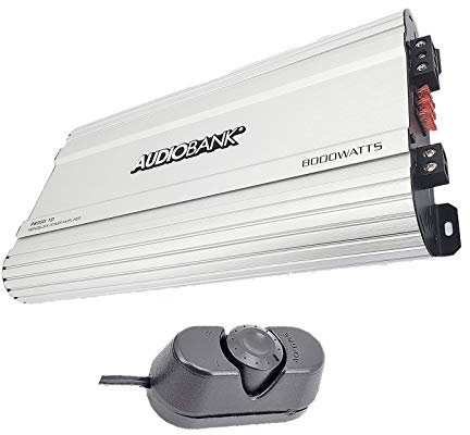 Audiobank Monoblock 8000 WATTS Amp Class D 1ohm Car Audio Stereo Amplifier Remote Turn On/Off Circuit/Heavy-Duty Aluminium Alloy Heatsink Power and Protection Indicator P8001