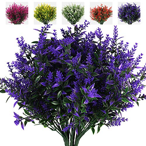 RECUTMS Artificial Greenery Lavender Fake Shrubs Flowers 8 Pcs UV Resistant