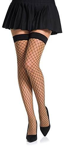 Romartex Fishnet Hold ups strumpor med slätt gummiband, 5 färger, storlekar S-L, Svart 2, S