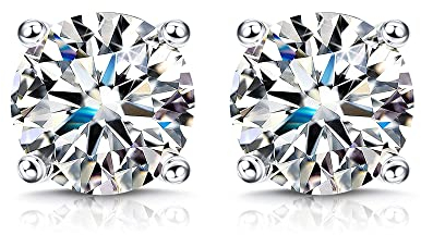 KRFY Moissanite Ohrringe 1 Karat/2 Karat Brillant Rundschliff D Farbe VVS1 Kreierte Diamantohrringe 18 Karat Weißgold Vergoldetes Sterlingsilber Moissanite Ohrstecker mit Silikonrückseite 5mm