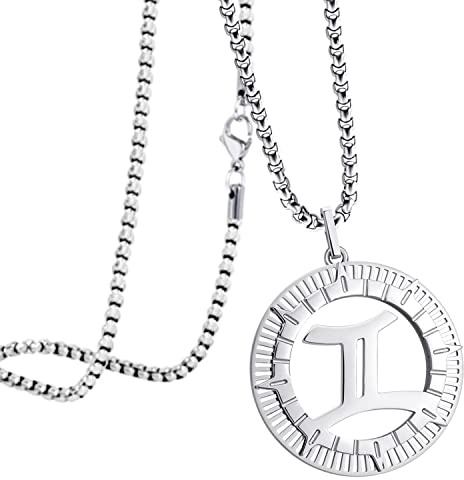 555Jewelry Stainless Steel Gemini Necklace for Wife, Horoscope Constellation Necklaces for Women ‎& Ladies, Zodiac Sign Pendant for Men, Astrology Necklace for Her, 18 Inch, Silver