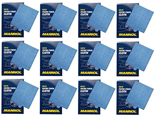12x MANNOL 9815 Mikrofasertuch 33x36 cm, Blau, extrem weich, saugstark, streifenfrei, lackschonend, fusselfrei, Reinigungstuch Pflegetuch Putztuch Poliertuch, für Haushaltsreinigung und Autopflege