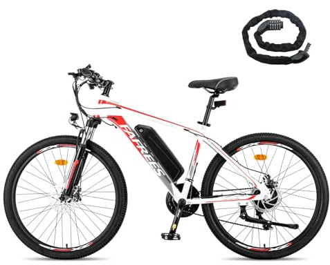 Fafrees Bici Elettrica, Bicicletta Elettrica Uomo, 21 Velocità Mountain Bike Elettrica 26 Pollici, 36V 13Ah Ebike da Città Donna 250W, Pedalata Assistita 100KM MTB, Hailong Bianco Upgrade