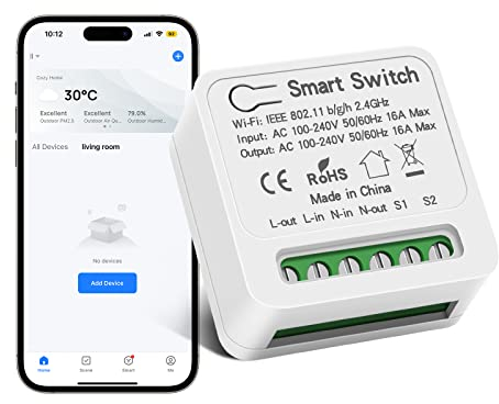 Aroidful Mini WiFi Smart Light Switch DIY Breaker Module, WiFi Smart Relay Switch Controlled by Smart Life/Tuya App, Compatible with Alexa and Google Home, Support 1 Way or 2 Way 100V-240V 16A
