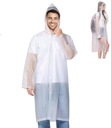 CHGANG Rain Ponchos, EVA Portable Adults Waterproof Ponchos, Reusable raincoat with Hoods for Camping, Hiking Travel, Amusement Parks, Festival (White)