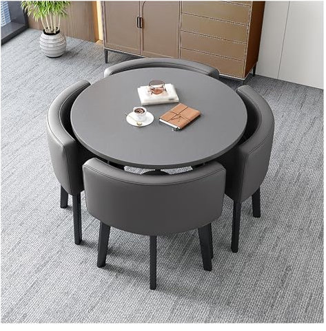Rund Konferenztisch,Tische Und Stühle Für Den Empfang,Esstisch Mit 4 Stühlen Set,Verhandlungstisch Büro Geschäfte Meetings Kleine Runde Tische,Bartisch Mit Stühlen,Platzsparende,Möbel (Color : Dark G