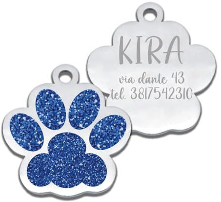 FRAMEG - Targhetta Personalizzata con Incisione Laser per Cane e Gatto - un Accessorio Unico per il tuo Amico a Quattro Zampe - medaglietta per cani e gatti personalizzata con testo (Blu)