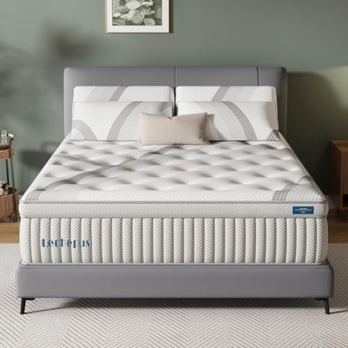 Lechepus King Mattress - 14Inch Memory Foam Hybrid Mattress with 7-Zone Pocket Spring, King Size, Medium Plush for Back Pain Relief, Motion Isolation, CertiPUR-US
