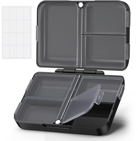 AUVON Daily Pill Organizer Fit with Your Purse or Pocket, Compact Pill Case Travel Essentials with Magnetic Folding Closure & Long-Lasting Hinges, Pill Box for Fish Oils, Supplement, Vitamins (Black)