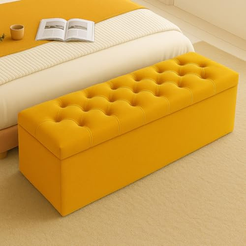 Milan Velvet Ottoman Storage Box, Upholstered Blanket Box with Hinged Lid, Bedroom Storage Ottoman, End of Bed Storage Bench, Padded Ottoman Storage Seat for Living Room & Hallway