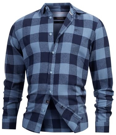 Indicode Herren INGilman Hemd kariert mit Kent-Kragen aus Baumwollmischung | Herrenhemd Männerhemd China Blue, M