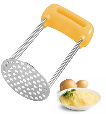 VirtuGro Schiacciapatate Acciaio Inox Schiacciapatate Professionale Schiaccia Patate Manuale Lavabile in Lavastoviglie Schiaccia Patate con Manico Anti-Scivolare per Frutta e Verdure (Giallo)