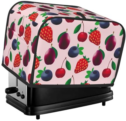 Copertura per tostapane a 2 fette, design fragola e mirtillo, con tasche per piccoli elettrodomestici da cucina, copertura per piccoli elettrodomestici e protezione dalle impronte digitali, lavabile