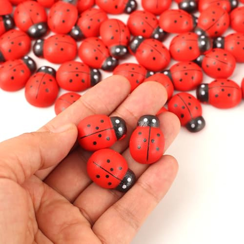 HERZONE 18 x 25 mm lyckoskalbagge av trä, 100 st självhäftande nyckelpiga – klistermärken för pyssel – lyckobringare – pysseltillbehör (skalbagge 18 x 25 mm)