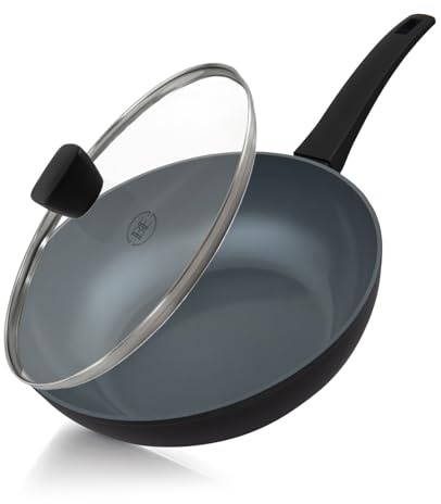 Be Living Delight Wokpfanne 28 cm mit Deckel, Non Stick Keramik Antihaft, Induktion, Ohne ptfe und pfoa, Schwarz