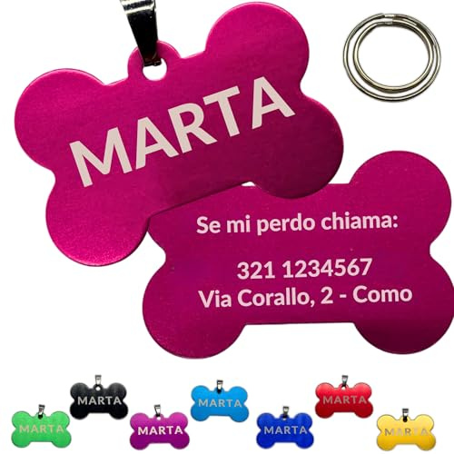 DNDY Medaglietta Cane Personalizzata con Incisione Laser Fronte Retro - Alluminio Anodizzato - Targhetta Personalizzata Cane (Rosa)