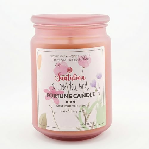 Santalina Duftkerze mit versteckter Botschaft (Glückskerze) – Geschenk für Mama – Pfingstrose & Rose, Holzdocht, 450g Sojawachs – Muttertagsgeschenk & Geburtstagsgeschenk für Frauen
