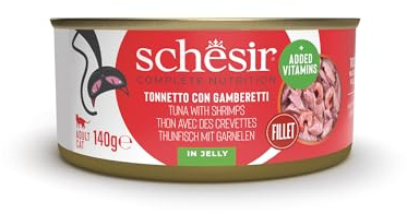 Schesir, Thon avec crevettes en gelée, Nourriture Humide complète pour Chats, en Conserve, 100% Naturel, sans cruauté, 8 x 140 g