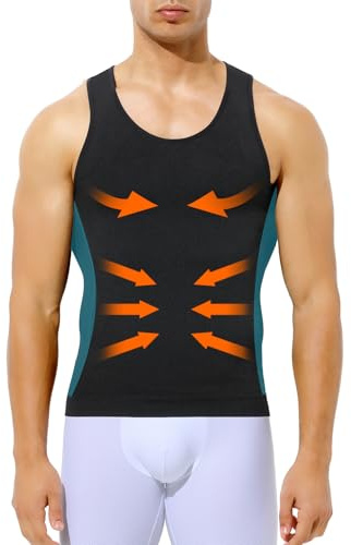 Arjen Kroos Débardeur Gainant Homme, Gaine Ventre Plat et Sculptant, Haut de Compression pour Gym Running Fitness, Respirant et Élastique Noir XXL