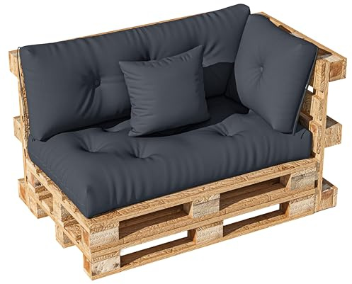 LELEFIDO Coussin Palette 4 Pièces – Assise 120×60, Dossier 120×40, Coussin d’Angle 40×40, Déco Coussin40×40 – Coussins Palette Confortables pour Salon de Jardin et Mobilier Euro-Palette