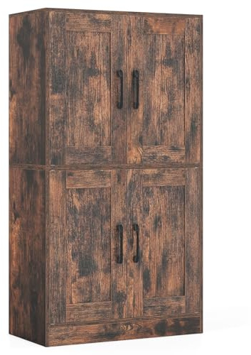 COSTWAY Armoire de Salle de Bain, Meuble de Rangement avec 4 Portes, Placard de Cuisine Étagères Réglables, Armoire de Rangement pour Salon, Bureau, 30 x 60 x 110 cm (Marron Rustique)