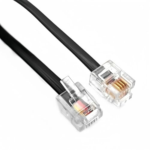 JZK 3M RJ11 6P4C Cable telefónico, cable de banda ancha de alta velocidad, cable DSL para Internet, cable ADSL, cable plano para teléfono fijo, módem y enrutador, Negro