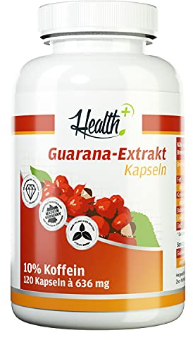 Health+ Guarana-Extrakt - 120 Kapseln, hochwertiger Extrakt mit 10prozent Koffein, ohne Zusätze, hochwertige Guarana Kapseln für eine natürliche Koffeinversorgung, Made in Germany