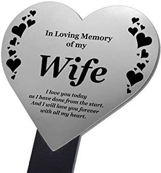 OriginDesigned Wife Memorial Remembrance Plaque Stake, HEART SHAPE - Gold/Silver/Copper, Waterproof, Outdoor, Grave Marker, Tribute, Plant Marker Active Restock requests: 0 (Silver)