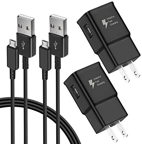 Adaptive Fast Charger Kit Compatible with Samsung Galaxy S7/S7 Edge S6 /S6 Edge/ Note5/4 S4/S3 S2 J7 J7V J5 J3 J3V J2/G3 G4 K20/ Moto E4 E5, USB Wall Charger and 5FT Micro USB Cable (2 Pack, Black)