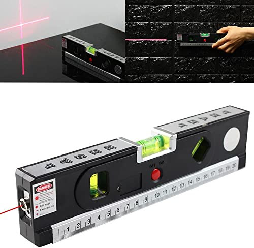 Laser Spirit Level – 3 in 1 Multipurpose Self Level Retractable Double Sided Measuring Measure Tape – Horizon Cross Standard Aligner, Metric Ruler, Horizontal 180° Vertical 90°, 45°, ±0.029°=±1.0mm/m